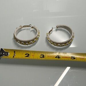 White and Yellow Beaded Hoop Earrings